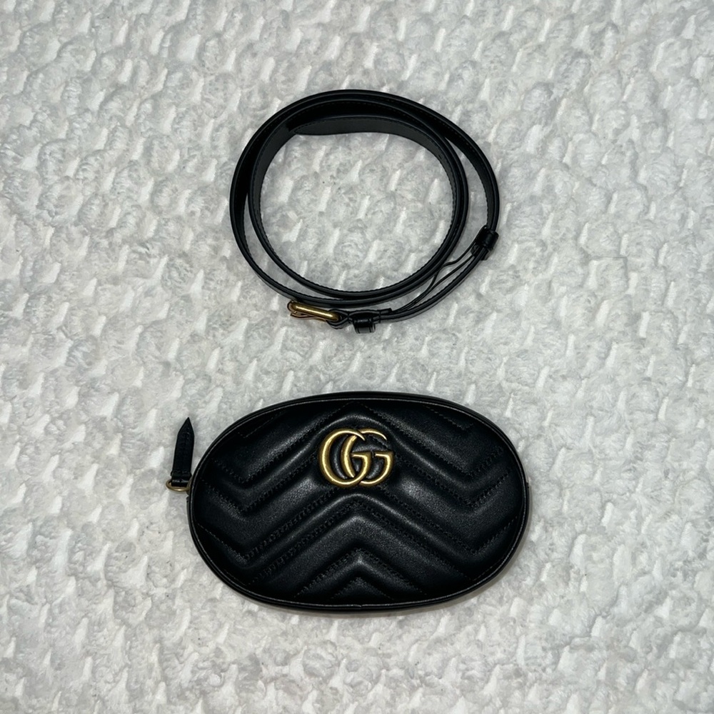 Gucci Calfskin Matelasse GG Marmont Leather Belt Bag-476434-85/34-Authentic-NWT